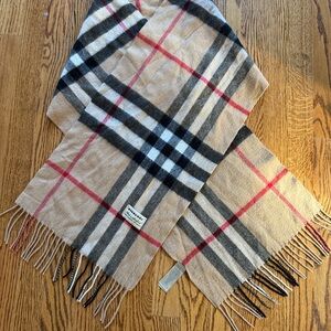 Vintage Burberry Classic Beige and Red Check Scarf cashmere